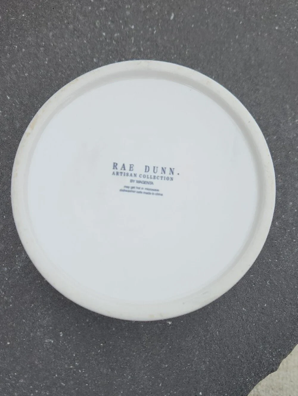 EUC Rae Dunn 'WOOF' Ceramic Dog Bowl in White with Turquoise Interior